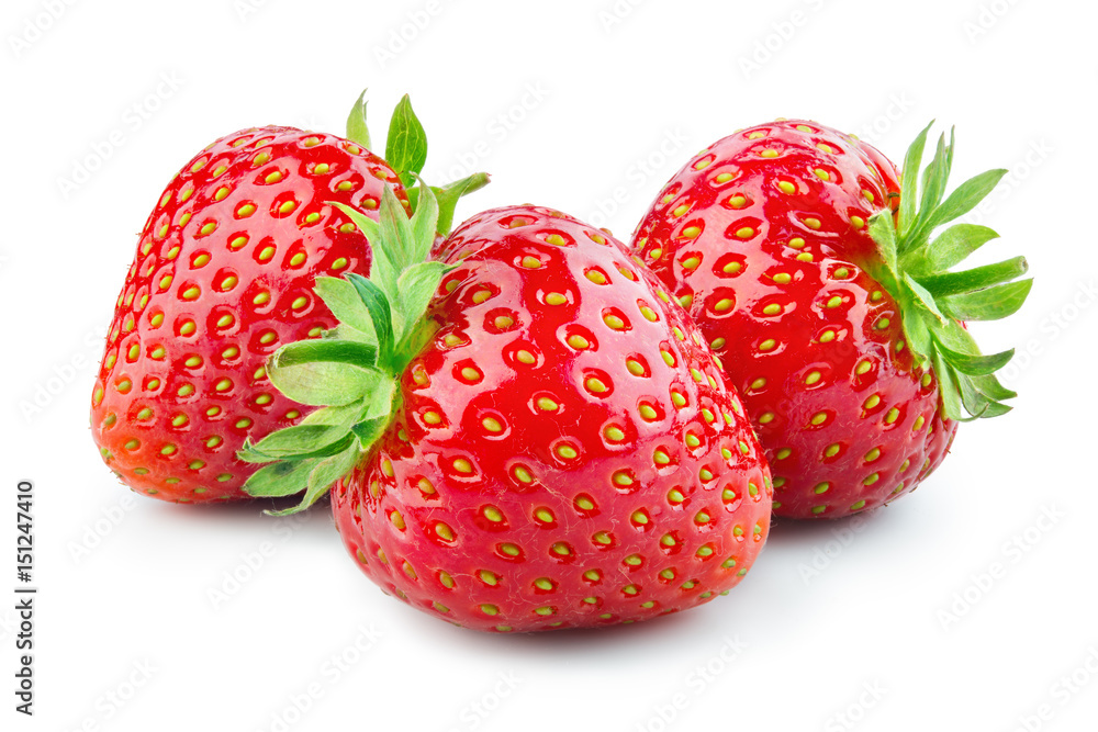 Strawberry. Fresh raw three strawberries isolated on white background.